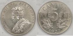 World Coins - CANADA, George V, 1927, 5 Cents, Canada, Choice AU