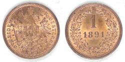World Coins - AUSTRIA - Austro-Hungarian Empire, Franz Joseph I, 1891 Kreuzer, Choice BU RB