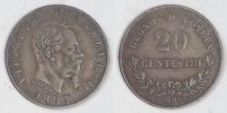 World Coins - ITALY - Kingdom, Vittorio Emmanuel II, 1863 M, 20 Centesimi, Choice Very Fine
