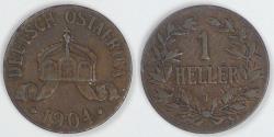 World Coins - GERMAN EAST AFRICA - Colony, Wilhelm II, 1904 J, Heller, Very Fine