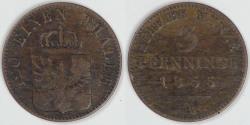 World Coins - GERMANY - Prussia, Friedrich Wilhelm IV, 1855 A, 3 Pfennig, Fine