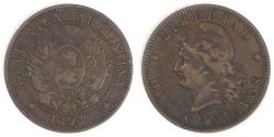 World Coins - ARGENTINA - Republic, 1893, 2 Centavos, Choice VF