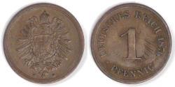 World Coins - GERMANY - Empire, Wilhelm I, 1876 D, Pfennig, Extra Fine