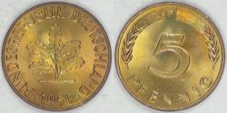 World Coins - GERMANY - Federal Republic, 1950 F, 5 Pfennig, Gem BU