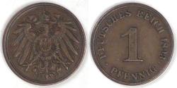 World Coins - GERMANY - Empire, Wilhelm II, 1893 J, Pfennig, Extra Fine