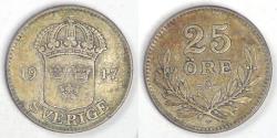 World Coins - SWEDEN, Gustaf V, 1917, 25 Öre, Very Fine
