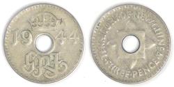 World Coins - NEW GUINEA - Australian Territory, George VI, 1944, 3 Pence, Extra Fine