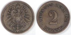 World Coins - GERMANY - Empire, Wilhelm I, 1875 C, 2 Pfennig, Extra Fine