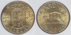 World Coins - GREENLAND - Danish Colony, Christian X, 1944 (P), 5 Kroner graded MS-64 by NGC