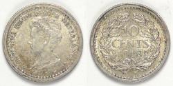 World Coins - NETHERLANDS, Wilhelmina, 1918, 10 Cents, Choice AU / BU