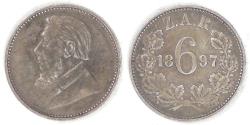 World Coins - SOUTH AFRICA - Republic, 1897, 6 Pence, EF / Choice VF
