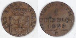 World Coins - GERMANY - Prussia, Friedrich Wilhelm III, 1829 D, Pfennig, Choice Extra Fine