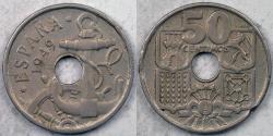 World Coins - SPAIN, Francisco Franco, 1949 (51), 10 Centimos, Choice AU