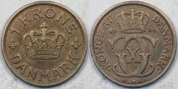 World Coins - DENMARK, Christian X, 1930 (h) Krone, Fine