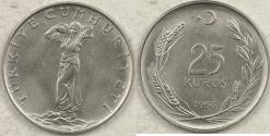 World Coins - TURKEY - Republic, 1968, 25 Kurus, BU