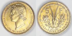 World Coins - TOGO - French Mandate, 1956, 5 Francs, Gem BU