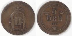 World Coins - SWEDEN, Oscar II, 1887, 5 Öre, Fine+