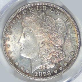 US Coins - 1878 7TF rev of 78 Morgan Dollar, MS-64 PCGS nice color