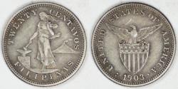 World Coins - PHILIPPINES - U.S. Territory, 1903 S, 20 Centavos, Extra Fine