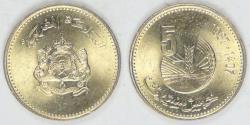 World Coins - MOROCCO - Kingdom, al-Hassan II, AH1407-1987, 5 Santimat, Choice BU