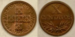 World Coins - PORTUGAL - Republic, 1952, 10 Centavos, Choice AU