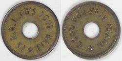 Us Coins - IN R.R.L. Co’s Pool Hall, Westwood, California, Good For 5¢ in Trade Token, AU