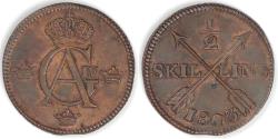 World Coins - SWEDEN - Kingdom, Gustof IV Adolf, 1803, ½ Skilling, Choice VF