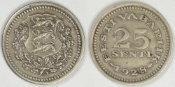 World Coins - ESTONIA - Republic, 1928, 25 Senti, Extra Fine
