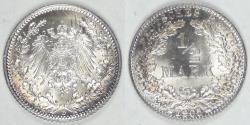 World Coins - GERMANY - Empire, Wilhelm II, 1905 D, 1/2 Mark, Gem BU