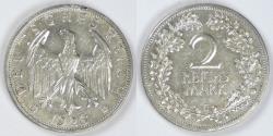 World Coins - GERMANY - Weimar Republic, 1926 E, 2 Reichsmark, Very Fine