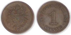 World Coins - GERMANY - Empire, Wilhelm I, 1875 A, Pfennig, Extra Fine
