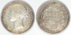 World Coins - INDIA - British Colony, Victoria, 1840 (b) Rupee, EF details (cleaned)