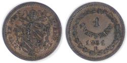 World Coins - PAPAL STATES, Pius IX, 1851-VI R, Quattrino, Choice Extra Fine