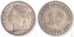World Coins - STRAITS SETTLEMENTS - British Colony, Victoria, 1894, 10 Cents, Fine