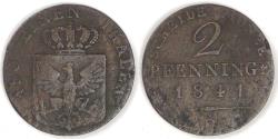 World Coins - GERMANY - Prussia, Friedrich Wilhelm IV, 1841 D, 2 Pfennige, Fine