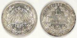 World Coins - GERMANY - Empire, 1916 F, Wilhelm II, ½ Mark, BU / Choice AU