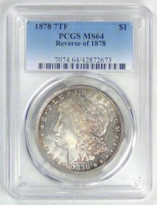 US Coins - 1878 7TF rev of 78 Morgan Dollar, MS-64 PCGS nice color