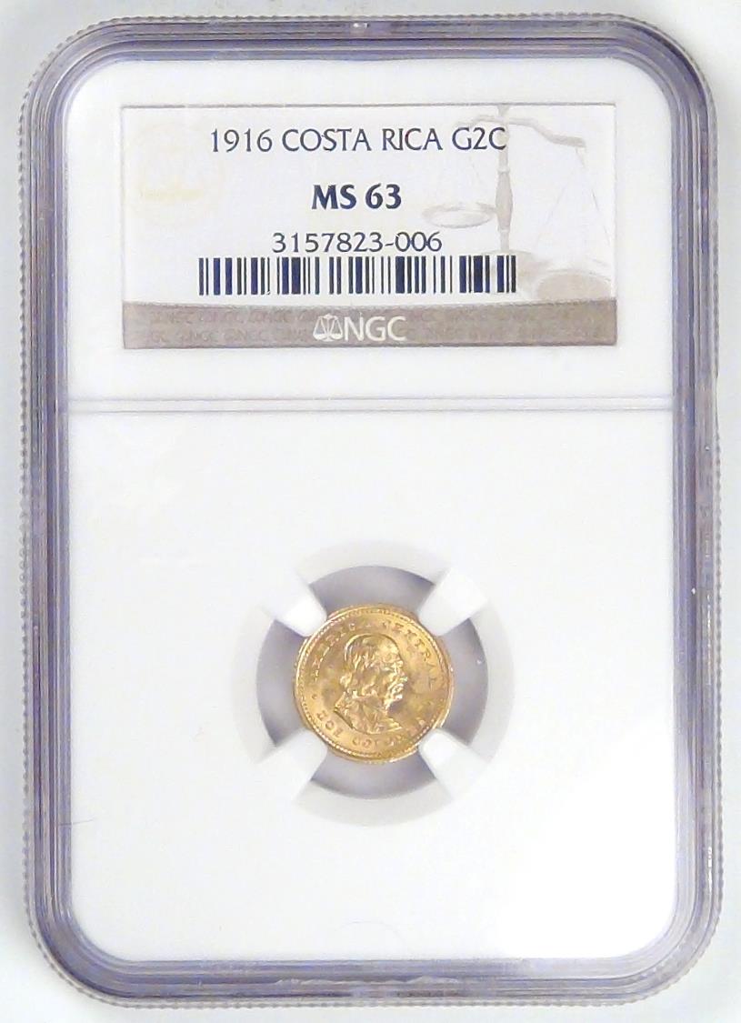 COSTA RICA - 1st Republic, 1916 (P), 2 Colones, MS-63 NGC | North