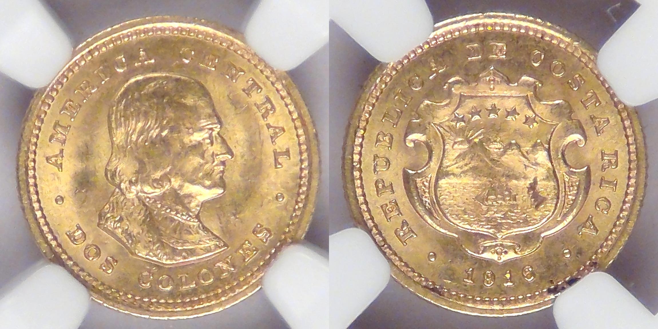 COSTA RICA - 1st Republic, 1916 (P), 2 Colones, MS-63 NGC | North