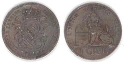World Coins - BELGIUM, Léopold I, 1845 Centime, Choice AU to Unc nice color