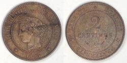 World Coins - FRANCE - 3rd Republic, 1895 A, 2 Centimes, EF / AU