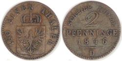 World Coins - GERMANY - Prussia, Friedrich Wilhelm IV, 1846 D, 2 Pfennige, Choice Fine