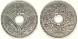 World Coins - FRANCE - Vichy State, 1941, 20 Centimes, Brilliant Uncirculated