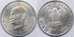 World Coins - INDIA - Republic, ND (1969) (B) 10 Rupees, AU-58