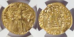 Ancient Coins - BYZANTINE EMPIRE, Constans II and Constantine IV (654-668 AD), 661-663 AD, AV Solidus, graded AU by NGC