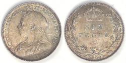 World Coins - GREAT BRITAIN, Victoria, 1900, 6 Pence, Choice Brilliant Uncircualated