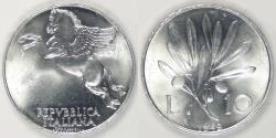 World Coins - ITALY - Republic, 1949 R, 10 Lire, Gem BU