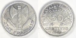 World Coins - FRANCE - Vichy State, 1944 B, 50 Centimes, Choice Almost Uncirculated