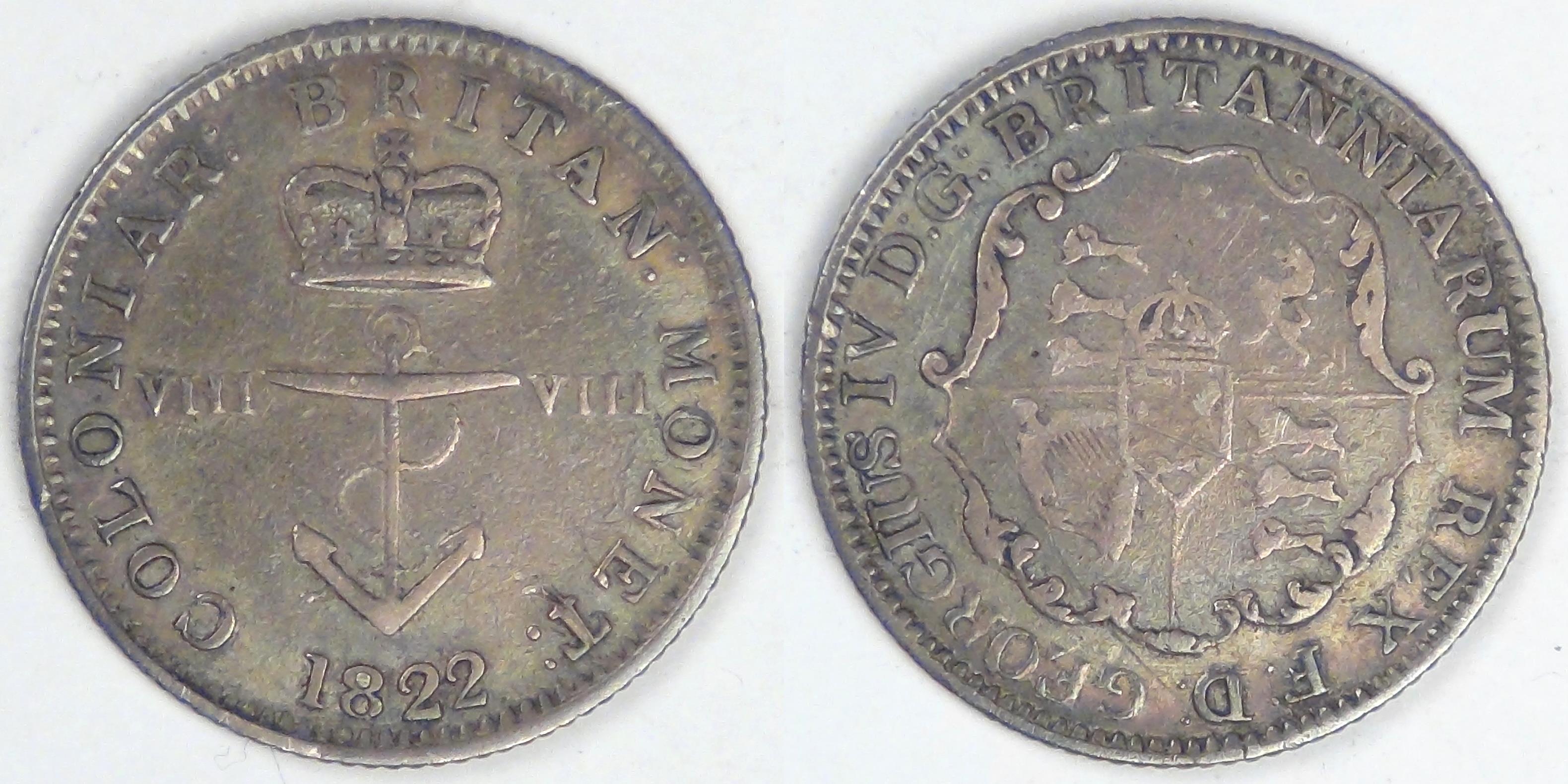 BRITISH WEST INDIES - Colony, George IV, 1822, 1/8 Dollar, VF