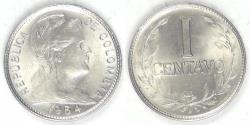 World Coins - COLOMBIA - Republic, 1954 B, Centavo, Gem BU